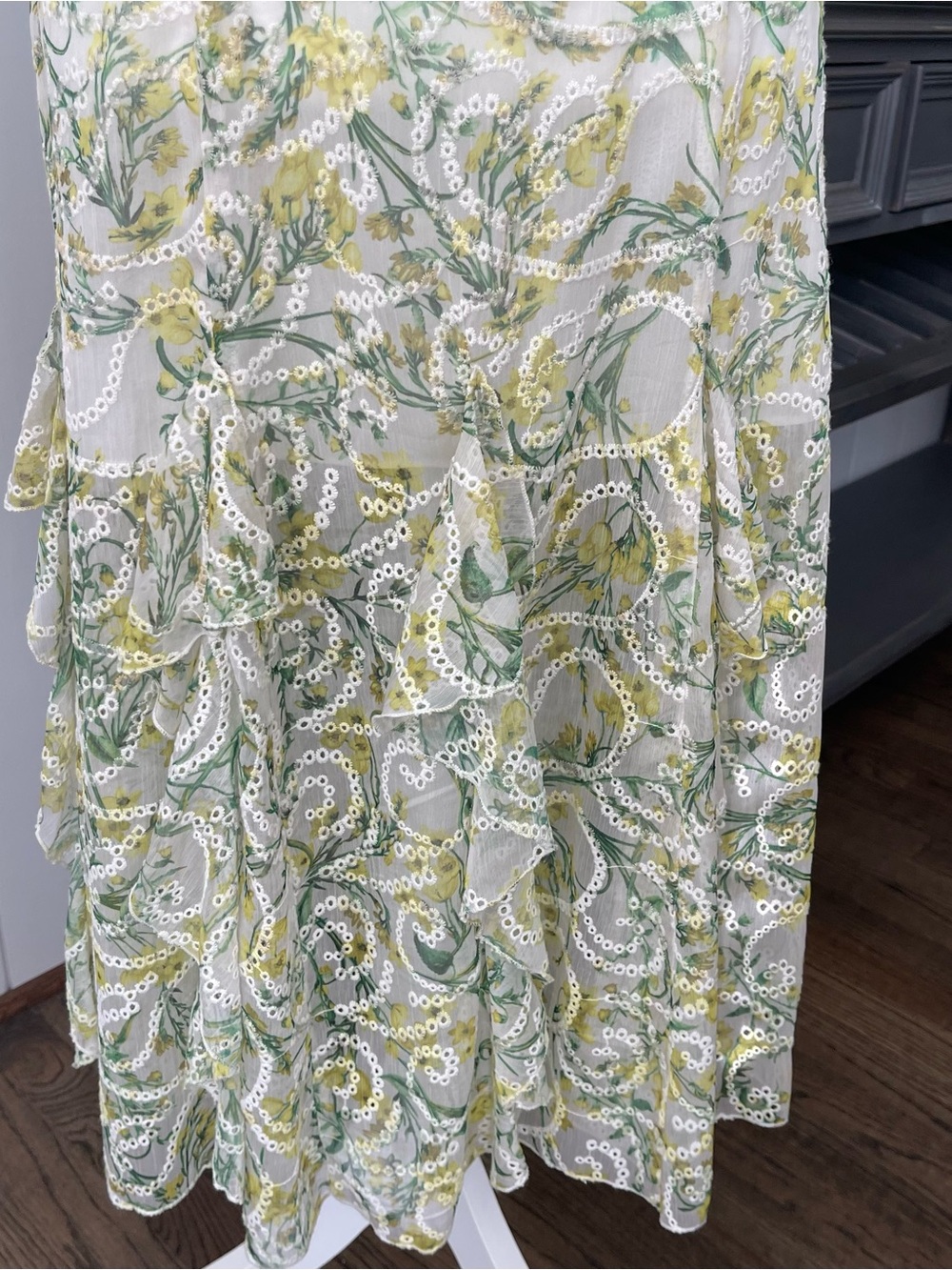Alice + Olivia Yellow & Green Floral Tiered Lace Maxi Skirt - Picture 3 of 9